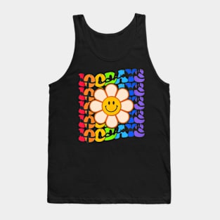 Groovy Happy 100 Days Of School Smile Face Flower Kids Tank Top